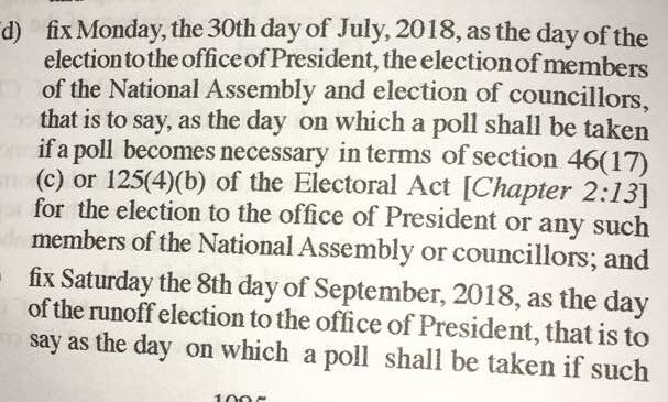 Zimbabwe election to be held on July 30